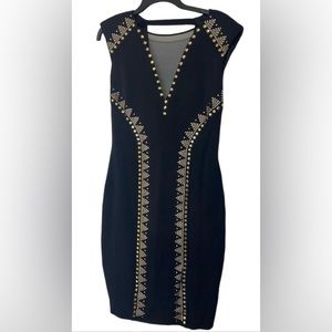 Cache black evening dressy party dress, size 8, semi formal, sexy… gold decor